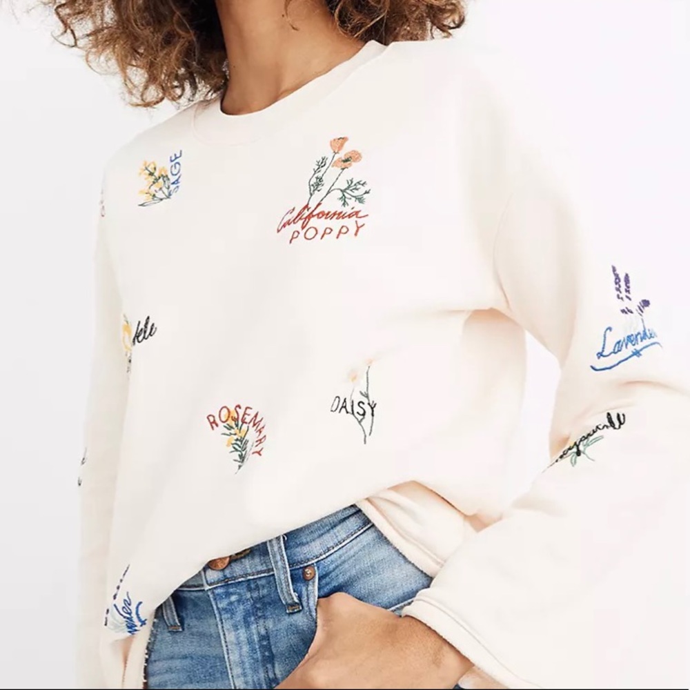 Botanical Embroidered Bell-Sleeve Sweatshirt